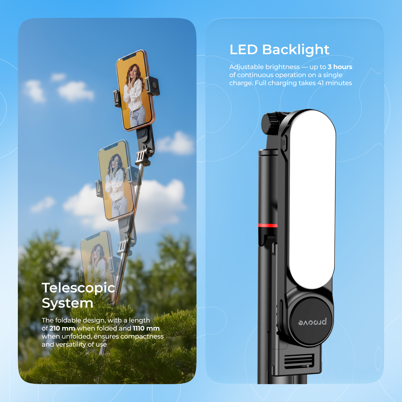 Proove Selfie Lume tripod design and controls