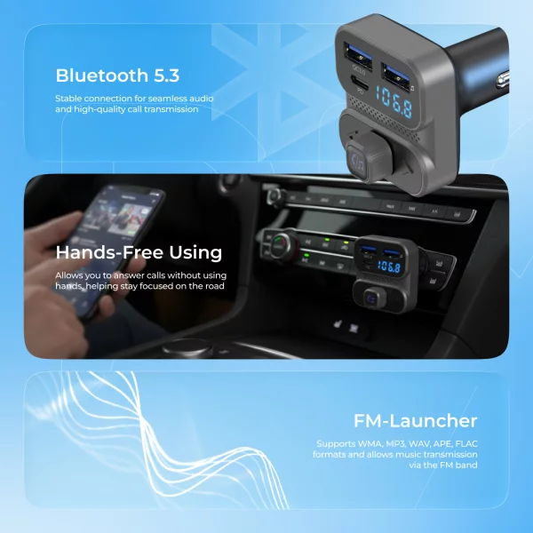 Car Charger Proove FM Launcher Luxor SE 36W (PD+QC3.0) Type-C+USB - Foto 8
