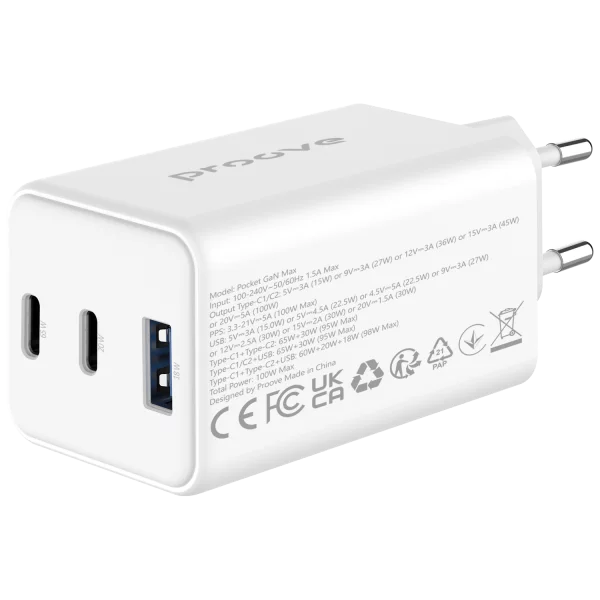 Wall Charger Proove Pocket GaN 65W (2*Type-C + USB) - Foto 3