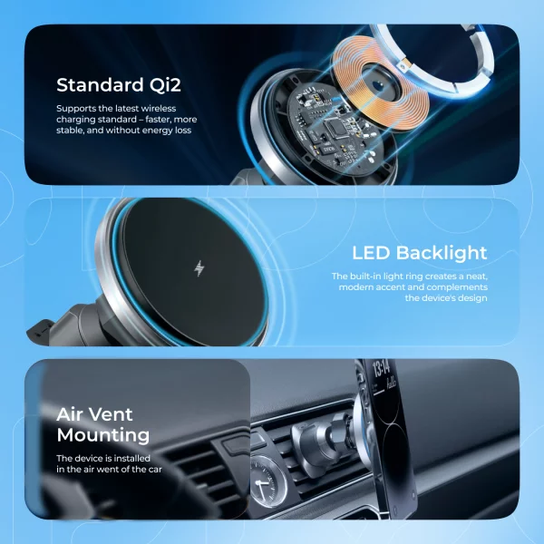 Car Mount With Wireless Charger Proove Magic Circle Pro 15W - Zdjęcie 6