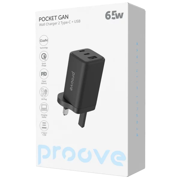 Wall Charger Proove Pocket GaN 65W (2*Type-C + USB) UK - Photo 1