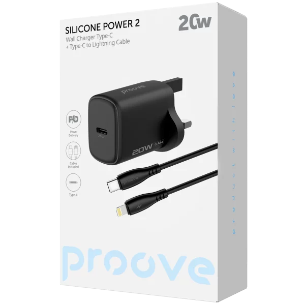 Wall Charger Proove Silicone Power 2 20W (Type-C) + Cable Type-C to Lightning 27W (1m) UK - Photo 2
