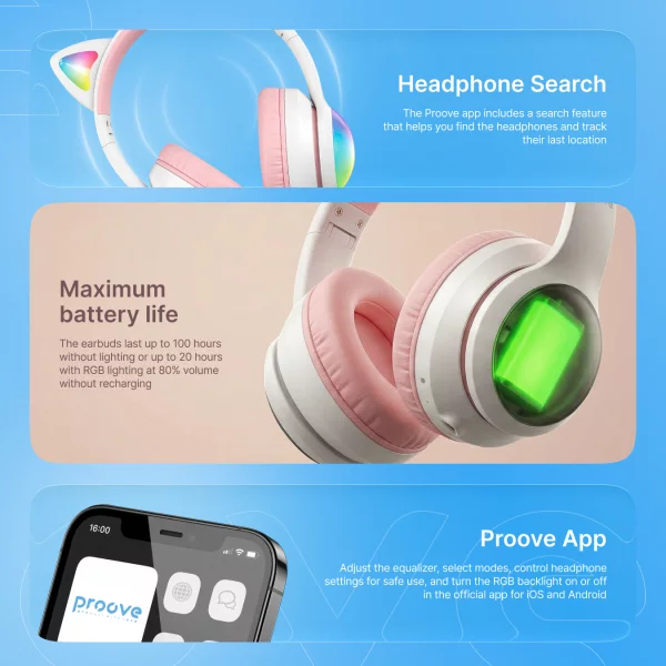 Wireless Headphones Proove Kids LumiCat (APP) - foto 8