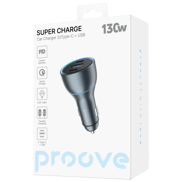 Car Charger Proove Super Charge 130W (2 Type-C + USB) - foto 4
