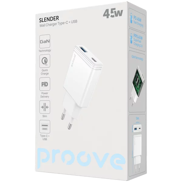 Wall Charger Proove Slender 45W (Type-C + USB) - foto 3