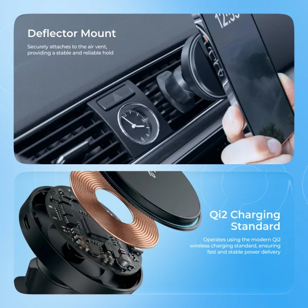 Car Mount With Wireless Charger Proove Light Circle Qi2 15W - fotoğraf 2