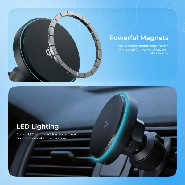 Car Mount With Wireless Charger Proove Light Circle Qi2 15W - fotoğraf 3