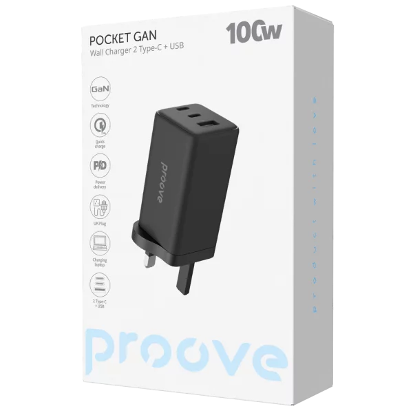 Wall Charger Proove Pocket GaN Max 100W (2*Type-C + USB) UK - Photo 1