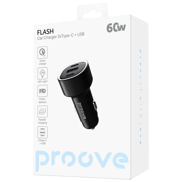 Car Charger Proove Flash 60W (2*Type-C + USB) - Foto 1