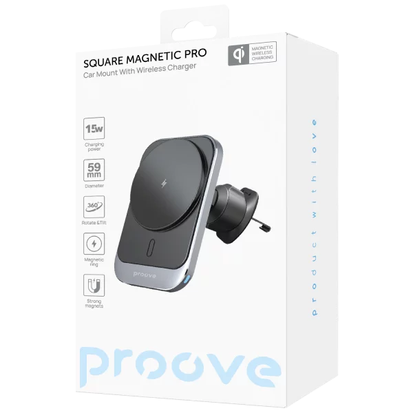 Car Mount With Wireless Charger Proove Square Magnetic Pro 15W - Foto 1