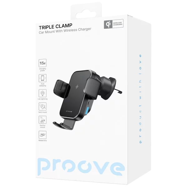 Car Mount With Wireless Charger Proove Triple Clamp 15W - Photo 1