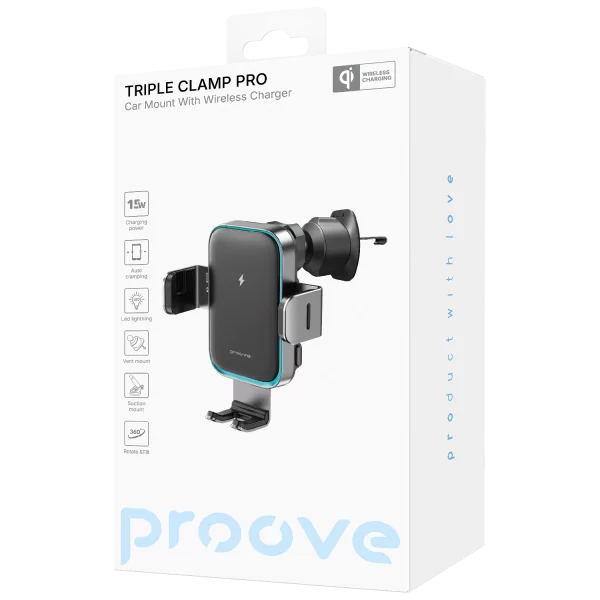 Car Mount With Wireless Charger Proove Triple Clamp Pro 15W - Photo 1