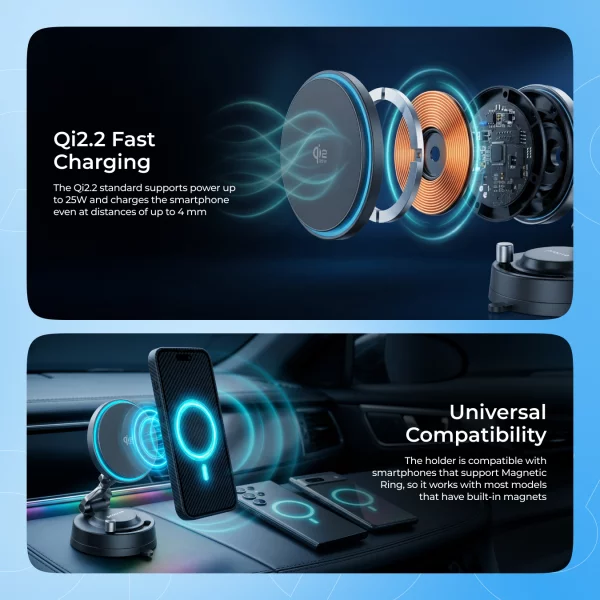 Car Mount With Wireless Charger Proove Jetlock Qi2.2 25W - Photo 7