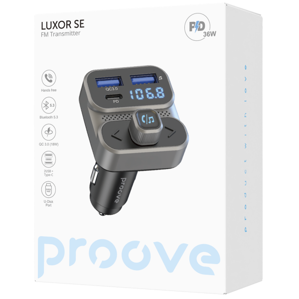 Car Charger Proove FM Launcher Luxor SE 36W (PD+QC3.0) Type-C+USB