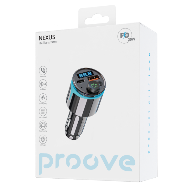 Car Charger Proove FM Launcher Nexus (PD+QC3.0) Type-C+USB