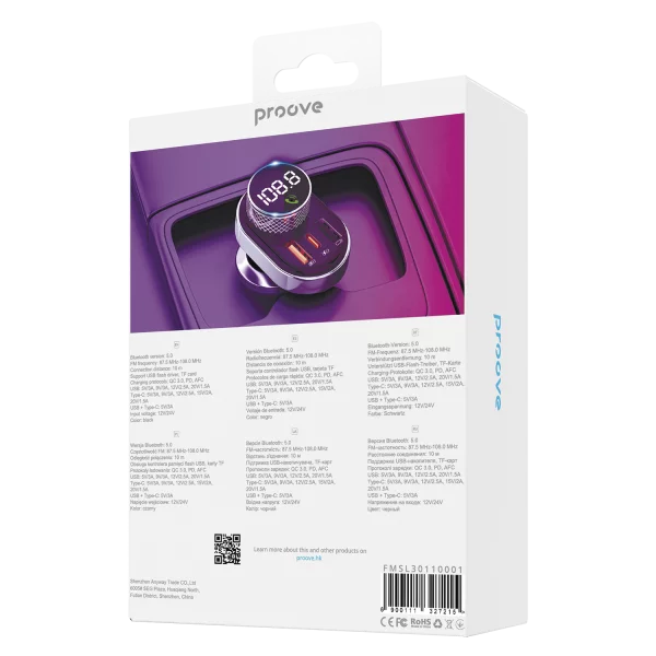 Car Charger Proove FM Launcher Sound Link 30W (PD+QC3.0) Type-C+USB - Photo 5
