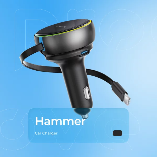 Car Charger Proove Hammer (Type-C + USB) + Retractable Type-C Cable - foto 3