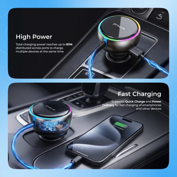 Car Charger Proove Hammer (Type-C + USB) + Retractable Type-C Cable - foto 4