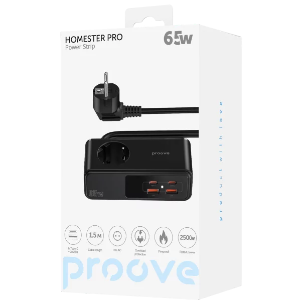 Power Strip Proove Homester Pro 65W (3AC + 2 Type-C + 2 USB) 1.5m - fotoğraf 4