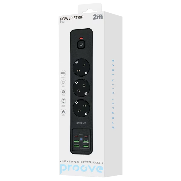 Power Strip Proove Power Socket P-03 (3 sockets + 4 USB + 2 Type-C) 2М - Photo 5