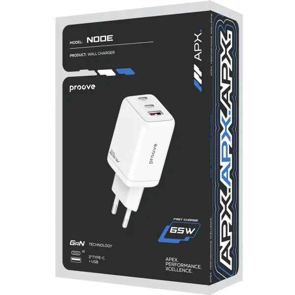 Мережевий зарядний пристрій Proove APX Node 65W GaN (2*Type-C +USB) - фото 1