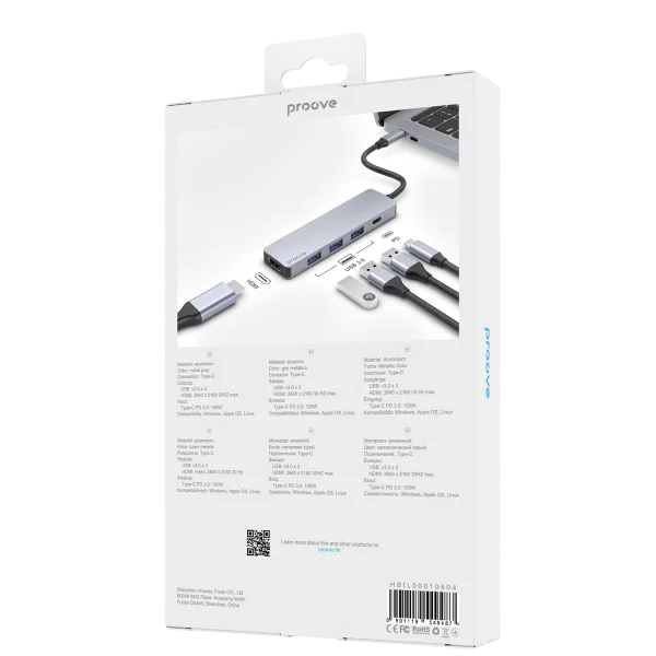 Type-C-HUB Proove Iron Link 5 in 1 (3*USB3.0 + Tyce C + HDMI) - Photo 3