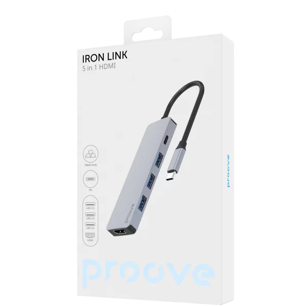 Type-C-HUB Proove Iron Link 5 in 1 (3*USB3.0 + Tyce C + HDMI) - Photo 2