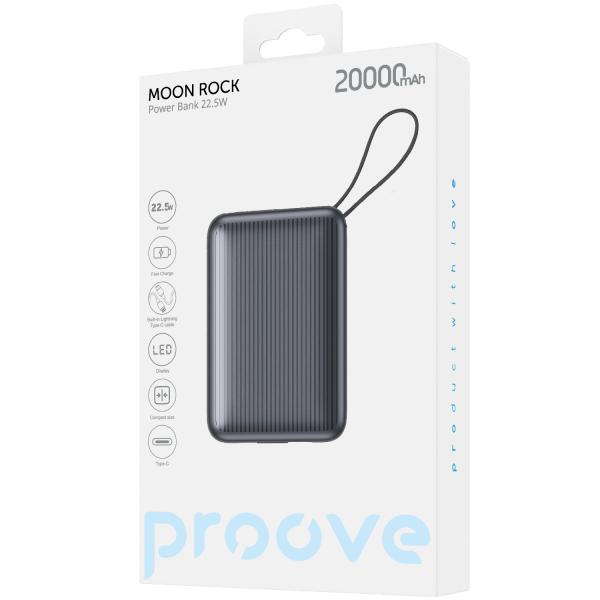 Power Bank Proove Moon Rock 22.5W 20000mAh With Integrated Charging Cables Type-C/Lightning