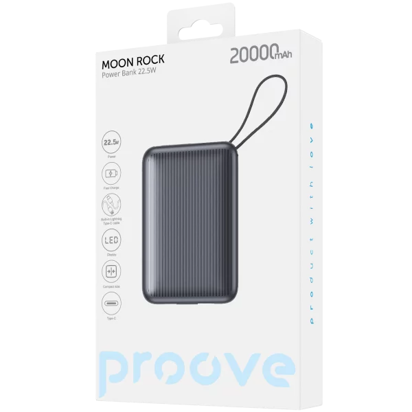 Power Bank Proove Moon Rock 22.5W 20000mAh With Integrated Charging Cables Type-C/Lightning - Photo 2