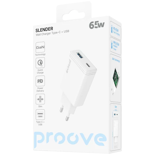 Настінний зарядний пристрій Proove Slender 65 Вт (Type-C + USB) - фото 3