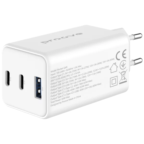 Wall Charger Proove Pocket GaN 65W (2*Type-C + USB) - Photo 3