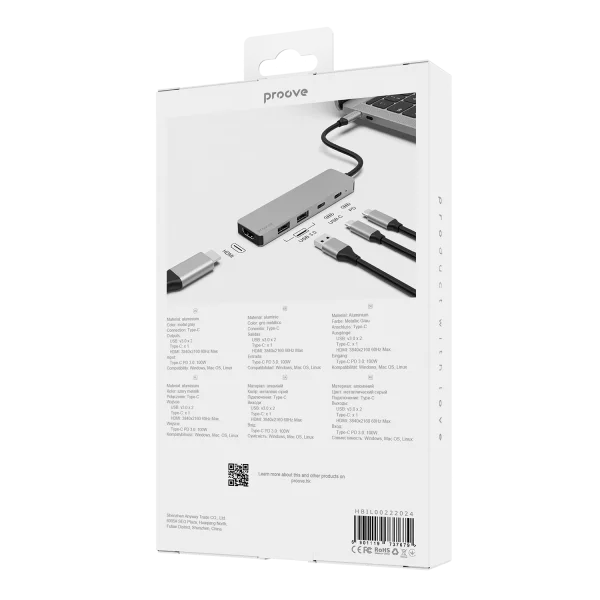 Type-C-HUB Proove Iron Link Type C to 2*USB3.0+HDMI+Type-C+PD (5 in 1) - Photo 3