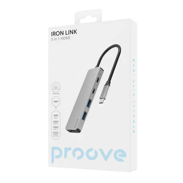 Type-C-HUB Proove Iron Link Type C to 2*USB3.0+HDMI+Type-C+PD (5 in 1) - Photo 2
