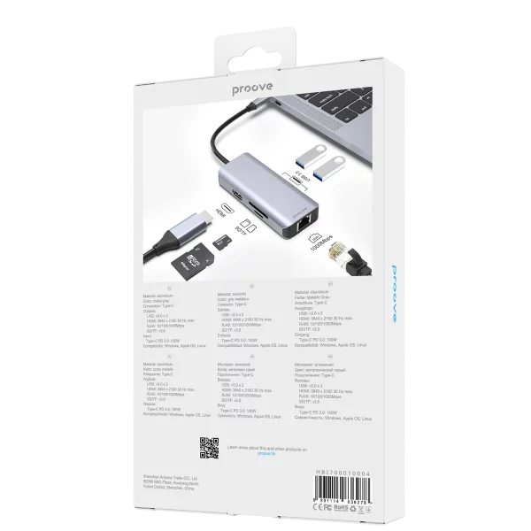 Type-C-HUB Proove Iron Link 6 in 1 (2*USB3.0 + SD/TF + RJ45 + HDMI) - Photo 3