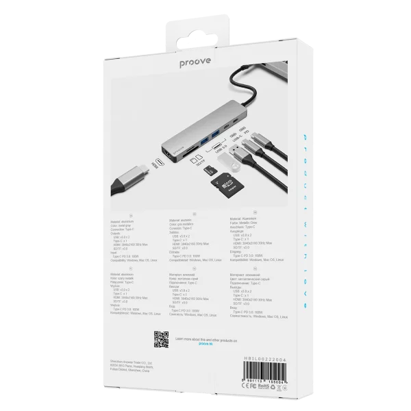 Type-C-HUB Proove Iron Link Type-C to 2*USB3.0 + USBC +HDMI + PD +SD/TF (7 in 1) - Photo 3
