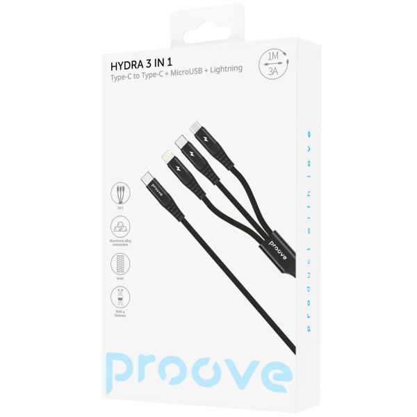 Cable Proove Hydra 3 in1 Type-C + Micro USB + Lightning (1m)