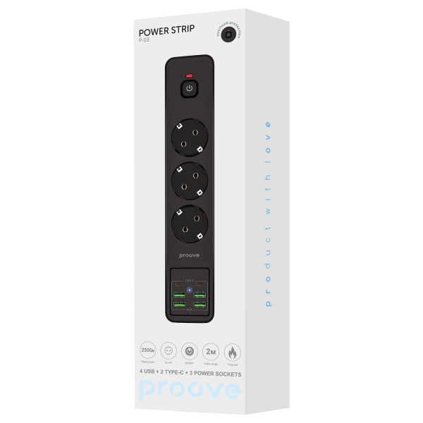 Proove Power Socket P-03 (3 sockets + 4 USB + 2 Type-C) 2М
