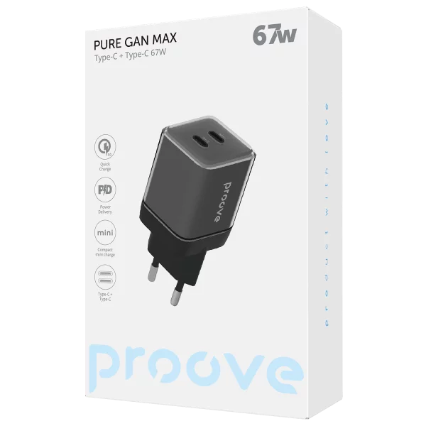 Wall Charger Proove Pure GaN Max 67W (Type-C + Type-C) - Photo 1