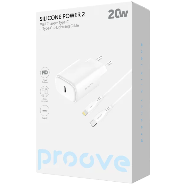 Wall Charger Proove Silicone Power 2 20W (Type-C) + Cable Type-C to Lightning 27W (1m) - Photo 4