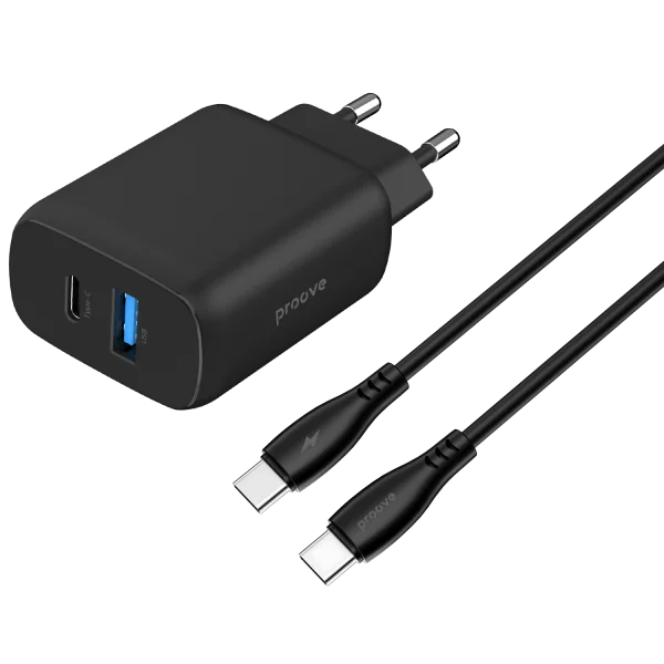 Wall Charger Proove Silicone Power 2 30W (Type-C + USB) + Cable Type-C to Type-C 60W (1m)