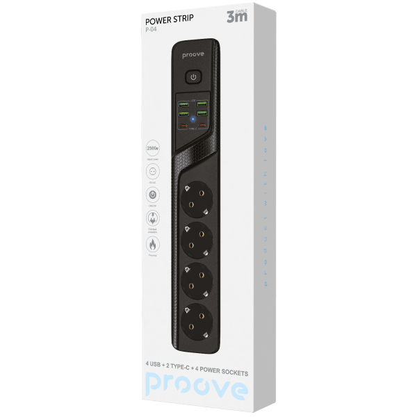 Power Strip Proove Power Socket P-04 (4 sockets + 4 USB + 2 Type-C) 3М