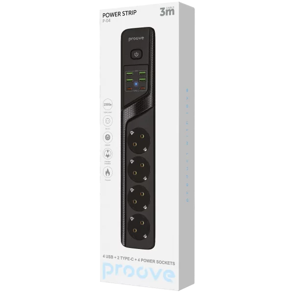 Power Strip Proove Power Socket P-04 (4 sockets + 4 USB + 2 Type-C) 3М - Photo 5