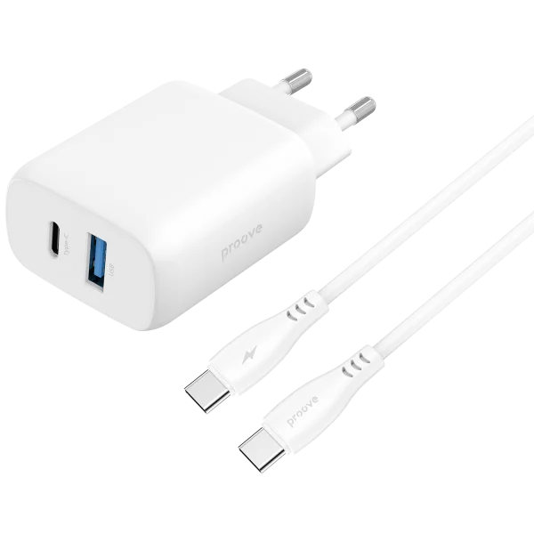 Wall Charger Proove Silicone Power 2 30W (Type-C + USB) + Cable Type-C to Type-C 60W (1m)
