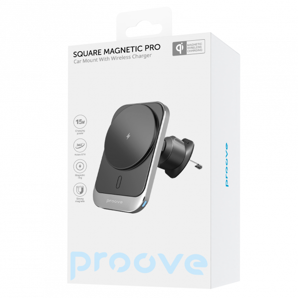Wireless Charging Car Holder Proove Square Magnetic Pro 15W