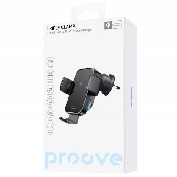 Car holder with wireless charger  Proove Triple Clamp 15W - Photo 1