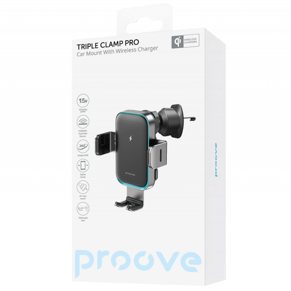 Wireless Charging Car Holder Proove Triple Clamp Pro 15W