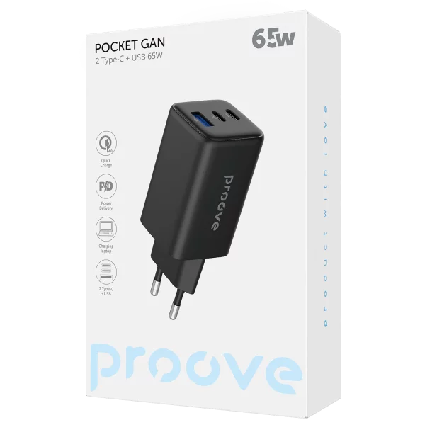 Wall Charger Proove Pocket GaN 65W (2*Type-C + USB) - Photo 1