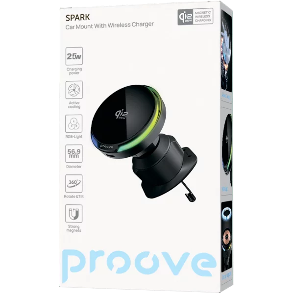 Car Mount With Wireless Charger Proove Spark Qi2.2 25W - Photo 1