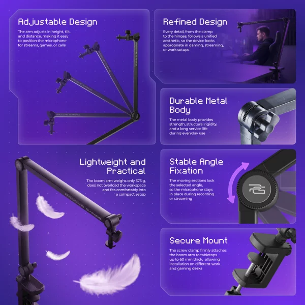 Boom Arm Stand Proove Gaming Arrow - fotoğraf 9