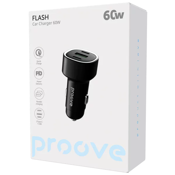 Car Charger Proove Flash 60W (2*Type-C + USB) - Photo 1